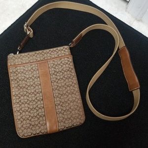 Brown COACH signature jacquard crossbody